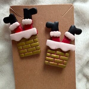 Festive Santa Chimney Handmade Polymer Clay Earrings